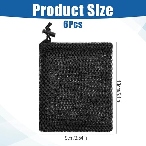Lusofie 6 Pcs Mesh Drawstring Nylon Small Drawstring Pouch Black Small Storage Pouch for Cosmetic Jewelry Key Charger Mini Stuff, 5 x 3.5 Inch in Saudi Arabia
