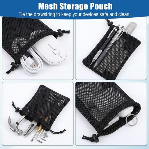 Lusofie 6 Pcs Mesh Drawstring Nylon Small Drawstring Pouch Black Small Storage Pouch for Cosmetic Jewelry Key Charger Mini Stuff, 5 x 3.5 Inch in Saudi Arabia