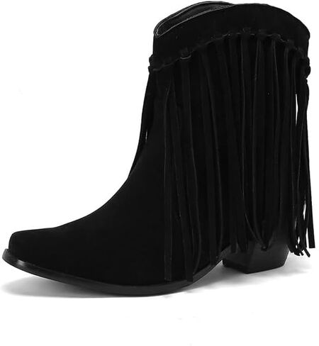 Seborluys Fringe Ankle Cowboy Boots for Women Pull on Fringe Short Cowgirl Booties Western Fringed Tassel Ankle Boots in Kuwait