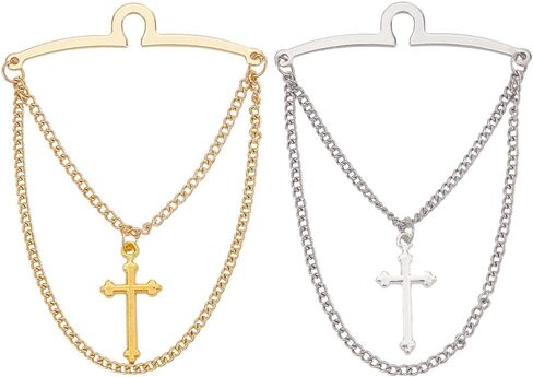 AHANDMAKER Men's Gold Silver Tie Chain Set, 2Pcs Personalised Cross Tie Clip Double Necktie Chains Elegant Tie Clips for Suits, Business, Wedding Accessories Jewelry Gift in Kuwait