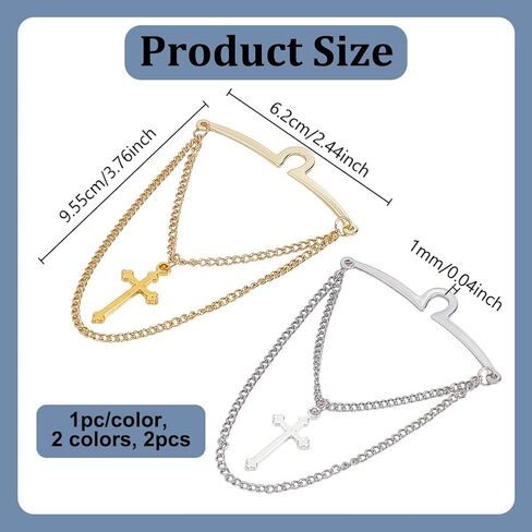 AHANDMAKER Men's Gold Silver Tie Chain Set, 2Pcs Personalised Cross Tie Clip Double Necktie Chains Elegant Tie Clips for Suits, Business, Wedding Accessories Jewelry Gift in Kuwait