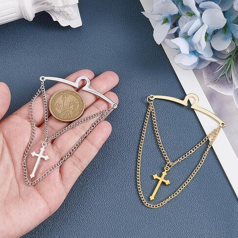 AHANDMAKER Men's Gold Silver Tie Chain Set, 2Pcs Personalised Cross Tie Clip Double Necktie Chains Elegant Tie Clips for Suits, Business, Wedding Accessories Jewelry Gift in Kuwait