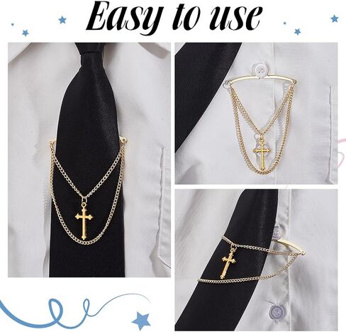 AHANDMAKER Men's Gold Silver Tie Chain Set, 2Pcs Personalised Cross Tie Clip Double Necktie Chains Elegant Tie Clips for Suits, Business, Wedding Accessories Jewelry Gift in Kuwait