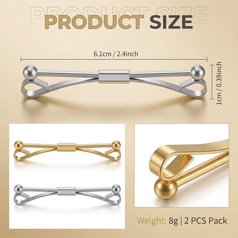 Shirt Collar Pins for Men with Gold Silver Tone, 2PCS Mens Collar Bar, Titanium Steel Business Collars Clip Tie Clips for Men Anniversary Wedding Party Business Meeting in Kuwait