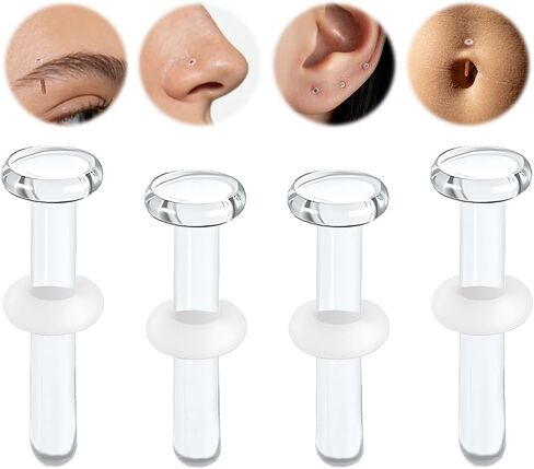 Glass Piercing Retainers for Rook Cartilage Belly Nose Piercing Jewelry 8/10/12/14/16/18/20g Clear Glass Earrings Studs for Work/Surgery/Sports in Saudi Arabia