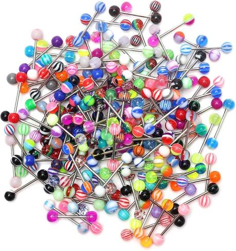 CrazyPiercing 14g Tongue Ring Barbells 150Pcs Wholesale Tongue Rings Assorted Colors for Women Man in Kuwait