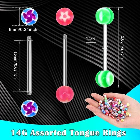 CrazyPiercing 14g Tongue Ring Barbells 150Pcs Wholesale Tongue Rings Assorted Colors for Women Man in Kuwait