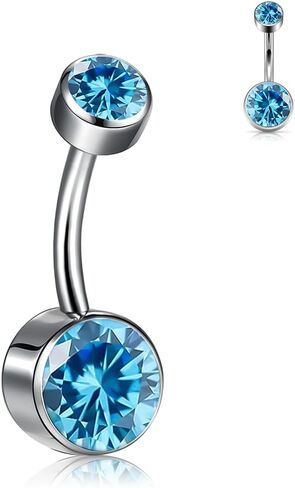 Belly Button Ring 14G Implant-Grade Titanium, 10mm/12mm Internally Threaded, 5mm & 8mm Larger CZ Tops, Sparkle Navel Piercing Jewelry, Available 5 Gemstone Colors in Kuwait