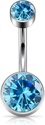 Belly Button Ring 14G Implant-Grade Titanium, 10mm/12mm Internally Threaded, 5mm & 8mm Larger CZ Tops, Sparkle Navel Piercing Jewelry, Available 5 Gemstone Colors in Kuwait
