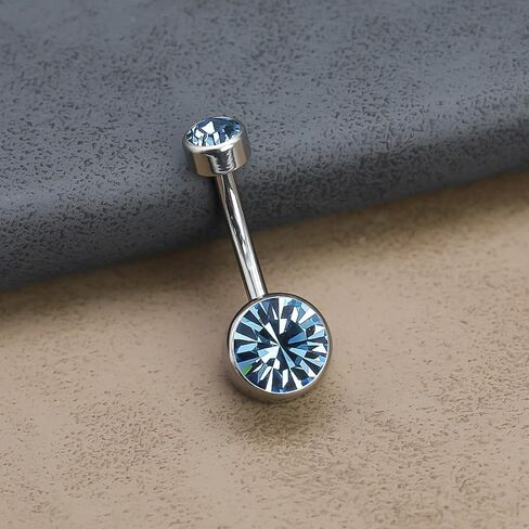 Belly Button Ring 14G Implant-Grade Titanium, 10mm/12mm Internally Threaded, 5mm & 8mm Larger CZ Tops, Sparkle Navel Piercing Jewelry, Available 5 Gemstone Colors in Kuwait