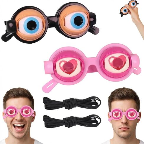 2Pcs Funny Glasses for Adults Crazy Eye Glasses(with 2 Glasses Cords), Eyes Glasses Adult Size Silly Sunglass With Blinking Eyeball for Party and Performances in Saudi Arabia