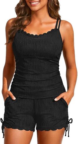 Tempt Me Women Tankini Swimsuits with Shorts - Ribbed Tummy Control Bathing Suits Two Piece Scallop Swimwear Pockets 2026 in Kuwait