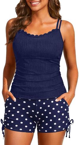 Tempt Me Women Tankini Swimsuits with Shorts - Ribbed Tummy Control Bathing Suits Two Piece Scallop Swimwear Pockets 2026 in Kuwait