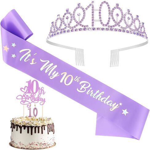 CUBACO 10 Year Old Girl Gifts Birthday Girl Crown and Sash, Princess Birthday Party Decorations Headband for Girls Outfits 10th Decorations Pin Party Favors in Saudi Arabia