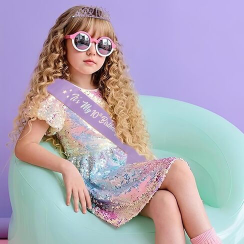 CUBACO 10 Year Old Girl Gifts Birthday Girl Crown and Sash, Princess Birthday Party Decorations Headband for Girls Outfits 10th Decorations Pin Party Favors in Saudi Arabia