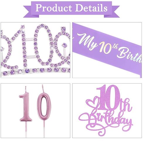 CUBACO 10 Year Old Girl Gifts Birthday Girl Crown and Sash, Princess Birthday Party Decorations Headband for Girls Outfits 10th Decorations Pin Party Favors in Saudi Arabia