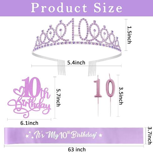 CUBACO 10 Year Old Girl Gifts Birthday Girl Crown and Sash, Princess Birthday Party Decorations Headband for Girls Outfits 10th Decorations Pin Party Favors in Saudi Arabia