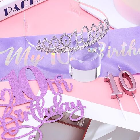 CUBACO 10 Year Old Girl Gifts Birthday Girl Crown and Sash, Princess Birthday Party Decorations Headband for Girls Outfits 10th Decorations Pin Party Favors in Saudi Arabia