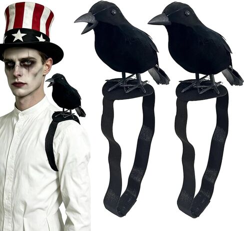 2-Pack Fake Black Crows, Birds Accessories Small Feather Shoulder Ravens Gothic Costume with Straps Pins for Cosplay Party in Saudi Arabia