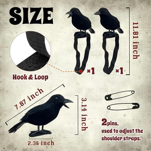 2-Pack Fake Black Crows, Birds Accessories Small Feather Shoulder Ravens Gothic Costume with Straps Pins for Cosplay Party in Saudi Arabia