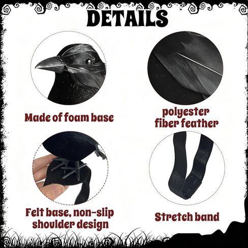2-Pack Fake Black Crows, Birds Accessories Small Feather Shoulder Ravens Gothic Costume with Straps Pins for Cosplay Party in Saudi Arabia