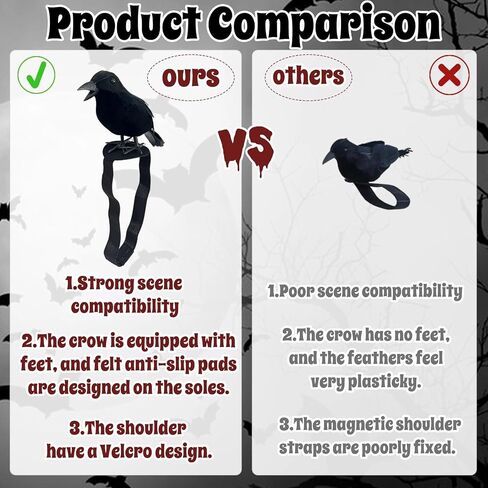 2-Pack Fake Black Crows, Birds Accessories Small Feather Shoulder Ravens Gothic Costume with Straps Pins for Cosplay Party in Saudi Arabia