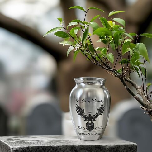Motorcycle Mini Keepsake Urn, Stainless Steel Small Memorial Urn for Human Ashes, Decorative Funeral Urn for Biker Dad, Husband, Men, 2.56" Remembrance Vessel for Road Warriors in Saudi Arabia