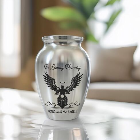 Motorcycle Mini Keepsake Urn, Stainless Steel Small Memorial Urn for Human Ashes, Decorative Funeral Urn for Biker Dad, Husband, Men, 2.56" Remembrance Vessel for Road Warriors in Saudi Arabia