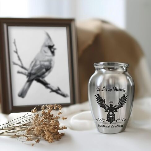 Motorcycle Mini Keepsake Urn, Stainless Steel Small Memorial Urn for Human Ashes, Decorative Funeral Urn for Biker Dad, Husband, Men, 2.56" Remembrance Vessel for Road Warriors in Saudi Arabia