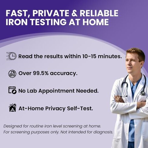Iron Deficiency Test Kit – at-Home Iron Test Kit, Accurate & Easy to Monitor Iron Levels for Anemia, Suitable for Adults in Saudi Arabia