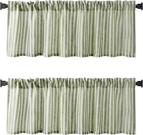 WOSIBO 2 Pack Textured Striped Window Valances Farmhouse Design Burlap Window Treatment Decor Curtains Light Filtering Rod Pocket Valance for Living Room 16" x 56" (Green) in Saudi Arabia