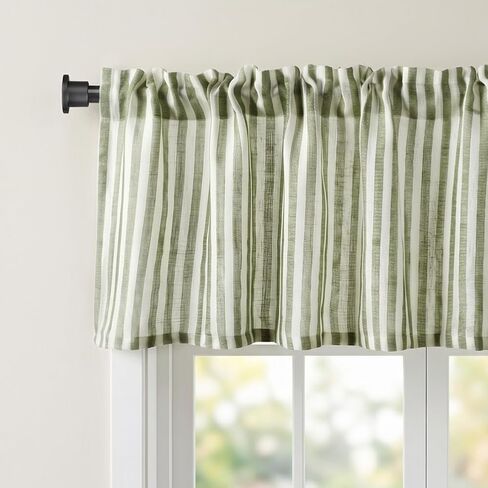 WOSIBO 2 Pack Textured Striped Window Valances Farmhouse Design Burlap Window Treatment Decor Curtains Light Filtering Rod Pocket Valance for Living Room 16" x 56" (Green) in Saudi Arabia