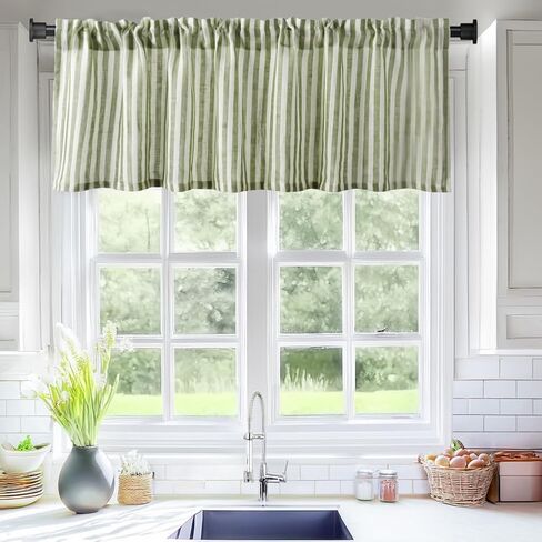 WOSIBO 2 Pack Textured Striped Window Valances Farmhouse Design Burlap Window Treatment Decor Curtains Light Filtering Rod Pocket Valance for Living Room 16" x 56" (Green) in Saudi Arabia