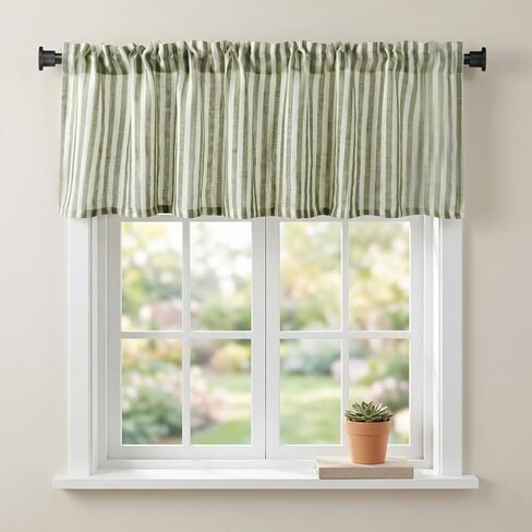 WOSIBO 2 Pack Textured Striped Window Valances Farmhouse Design Burlap Window Treatment Decor Curtains Light Filtering Rod Pocket Valance for Living Room 16" x 56" (Green) in Saudi Arabia