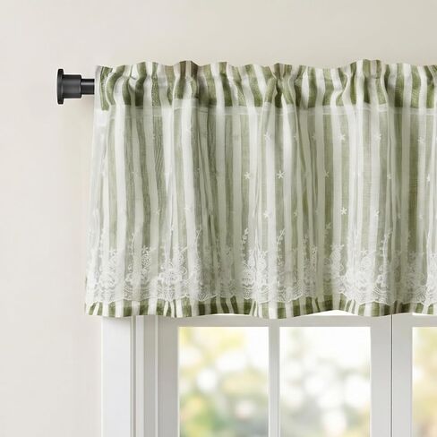 WOSIBO 2 Pack Textured Striped Window Valances Farmhouse Design Burlap Window Treatment Decor Curtains Light Filtering Rod Pocket Valance for Living Room 16" x 56" (Green) in Saudi Arabia