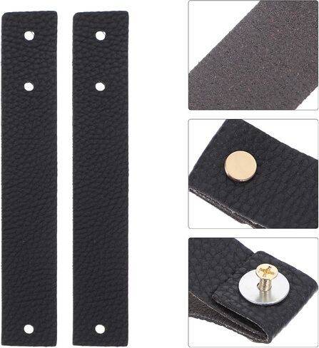 VICASKY 4pcs درج جلدي يسحب مقابض للخزائن وخزائن الملابس، مقابض جلدية PU مع نسيج الليتشي، أسود، تصميم آمن مضاد للتصادم لأثاث الغرفة in Saudi Arabia
