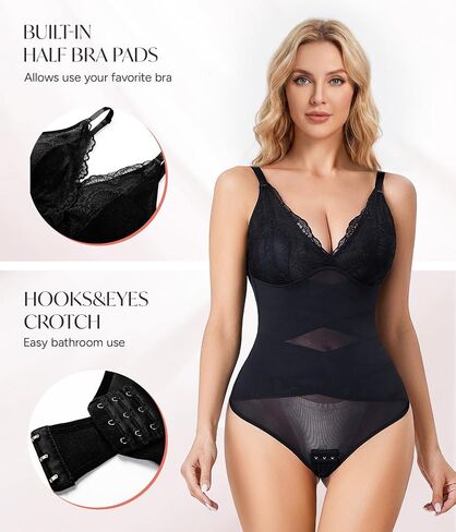 REYEOGO Thong Shapewear Black Bodysuit Women Lace Bodysuit Body Suit Faja Body Shaper Full Tummy Control Shape Wear in Saudi Arabia