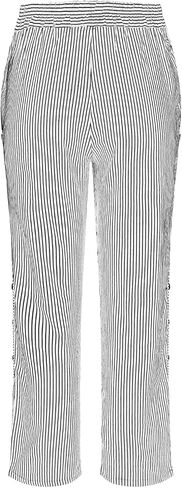 SHAOBGE Striped Linen Pants for Women Side Button Elastic Waist Straight Leg Cropped Pants Lightweight Trousers with Pockets in Saudi Arabia