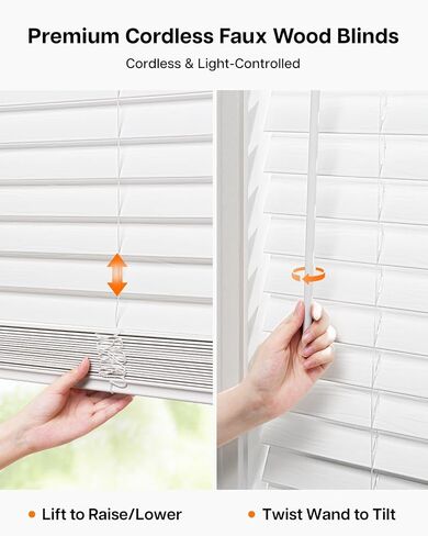 LazBlinds ستائر خشبية صناعية لاسلكية مع ستارة تاج، تعتيم الغرفة والتحكم في الإضاءة، ستائر نافذة أفقية مقاس 2 بوصة، ستائر للنوافذ الداخلية - عرض 47 بوصة × ارتفاع 48 بوصة، أبيض in Kuwait