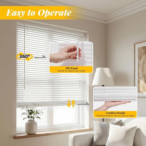 Cordless 1'' Mini Blinds for Windows, 22.5" W x 36" H, Light Filtering Horizontal Window Blinds, Easy to Install Venetian Shades White in Saudi Arabia