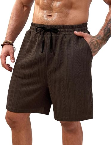 شورت رجالي منسوج مقاس 7 بوصة شورت صيفي للعطلات بخصر مطاطي برباط كاجوال للشاطئ مع جيوب (S-XXL) in Kuwait