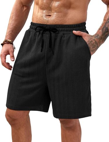 شورت رجالي منسوج مقاس 7 بوصة شورت صيفي للعطلات بخصر مطاطي برباط كاجوال للشاطئ مع جيوب (S-XXL) in Kuwait