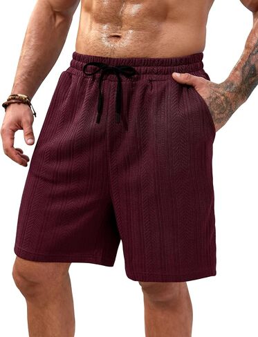 شورت رجالي منسوج مقاس 7 بوصة شورت صيفي للعطلات بخصر مطاطي برباط كاجوال للشاطئ مع جيوب (S-XXL) in Kuwait