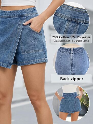 CUPSHE Jean Skorts for Woman High Waisted Denim Wrap Skirt with Shorts Trendy Mini Skort with Pocket in Kuwait