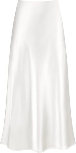 Women's Satin Maxi Skirt High Waisted Silk Long White Polka Dot Skirts Casual Elegant Outfits for Women in Saudi Arabia