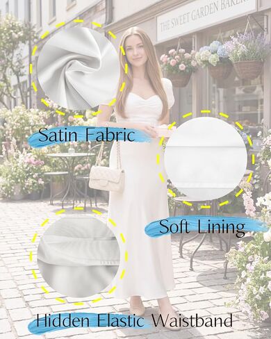 Women's Satin Maxi Skirt High Waisted Silk Long White Polka Dot Skirts Casual Elegant Outfits for Women in Saudi Arabia