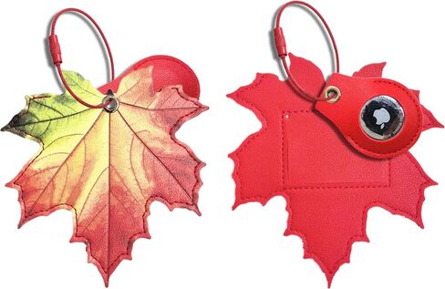 1 PCS Cute Leather Luggage Tag Holder Case Compatible with AirTag,Hidden Compartment for Travel Suitcase Tracking Case with Stainless Steel Loop,Name ID Label(Maple Leaf A) in Saudi Arabia