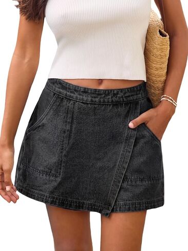 CUPSHE Jean Skorts for Woman High Waisted Denim Wrap Skirt with Shorts Trendy Mini Skort with Pocket in Kuwait