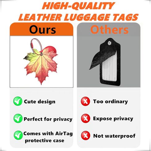 1 PCS Cute Leather Luggage Tag Holder Case Compatible with AirTag,Hidden Compartment for Travel Suitcase Tracking Case with Stainless Steel Loop,Name ID Label(Maple Leaf A) in Saudi Arabia
