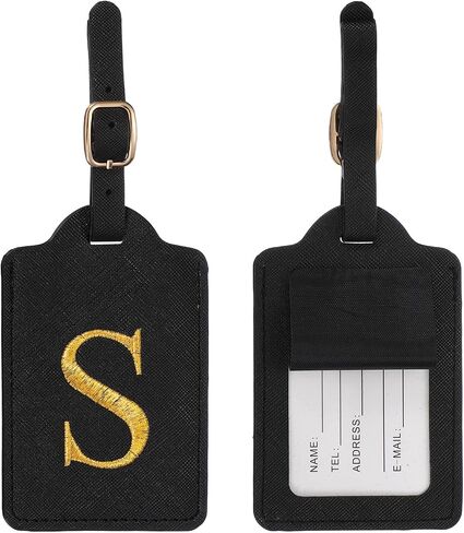 Leather Letter Luggage Tags, Cute Personalized Initial Luggage Tags with Privacy Name Card, Black(P) & 2Pcs, for (Women Girls/Travel Essentials/Suitcase/Backpack ID Identifier) in Kuwait